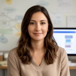 Elena Voss portrait in a calm workspace with notes and software diagrams